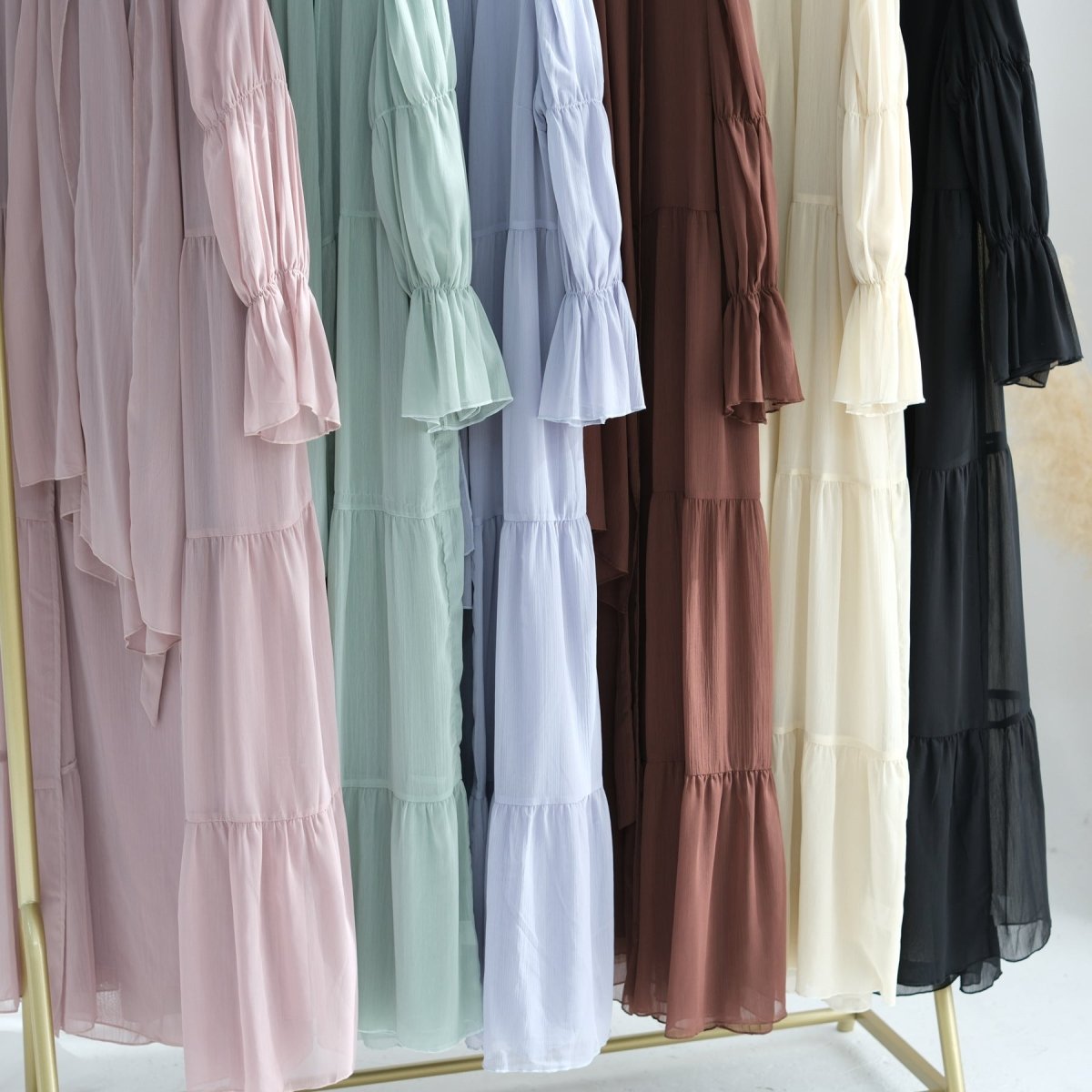 Elegant Chiffon Wrinkle Three - Piece Set Modest Muslim Abaya (MOA155) - Mariam's Collection