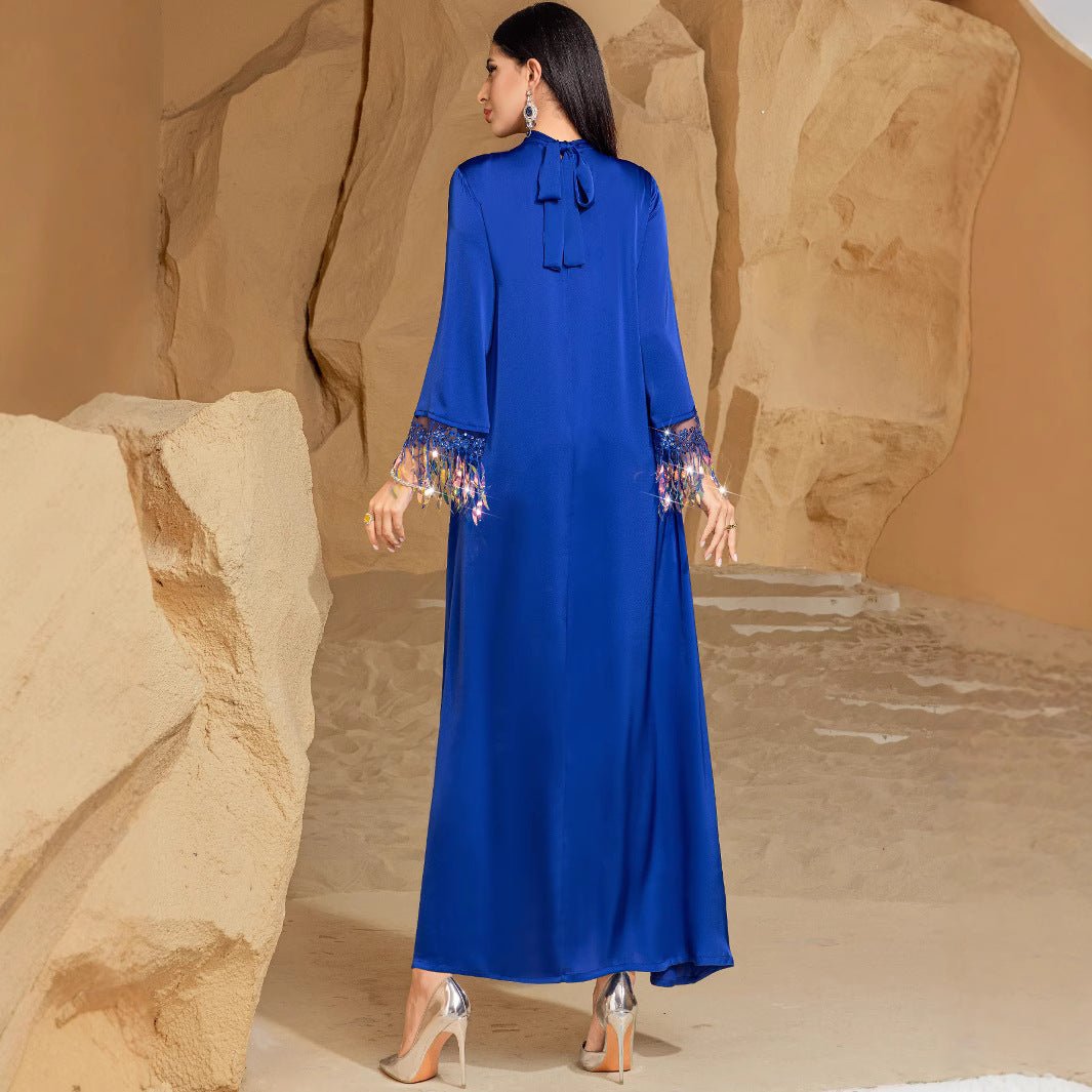 Elegant Blue Abaya Long Dress | Blue Gradient Fringed Abaya  (MA184)