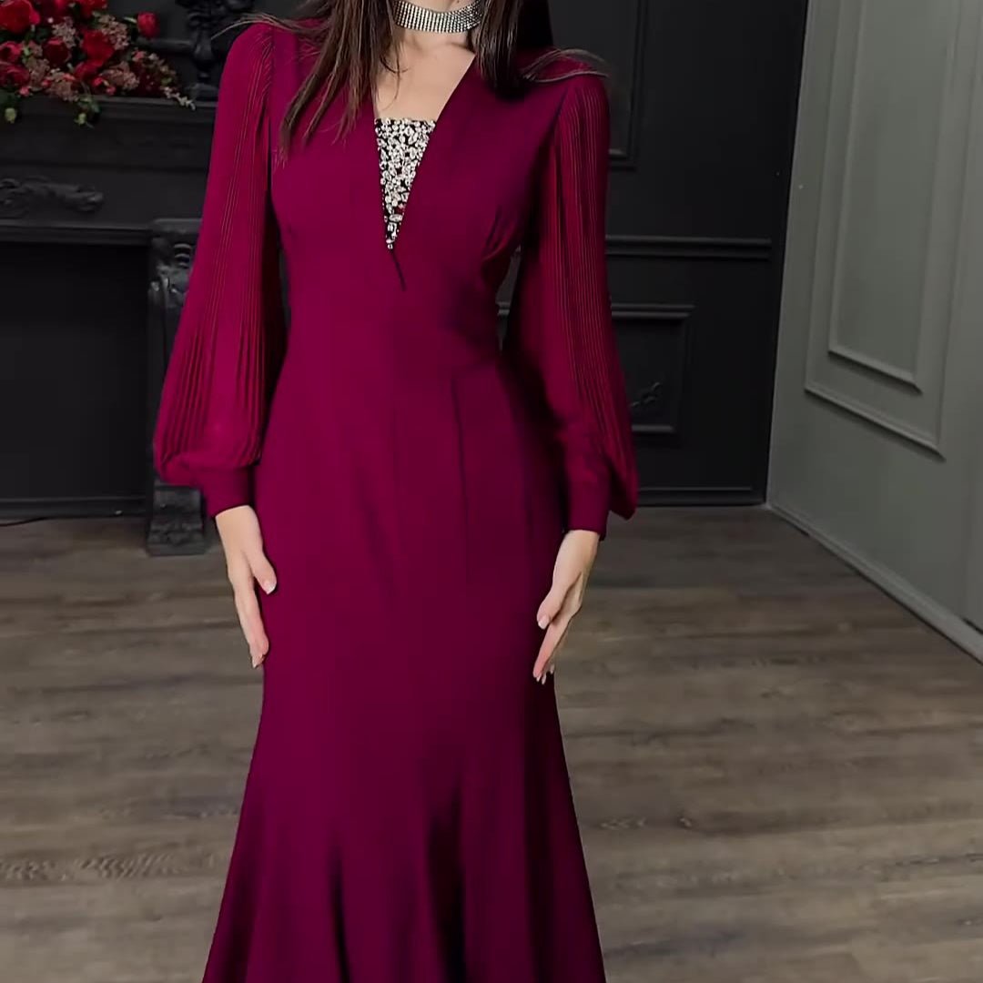 Pleated chiffon sleeve detail on white satin formal dress