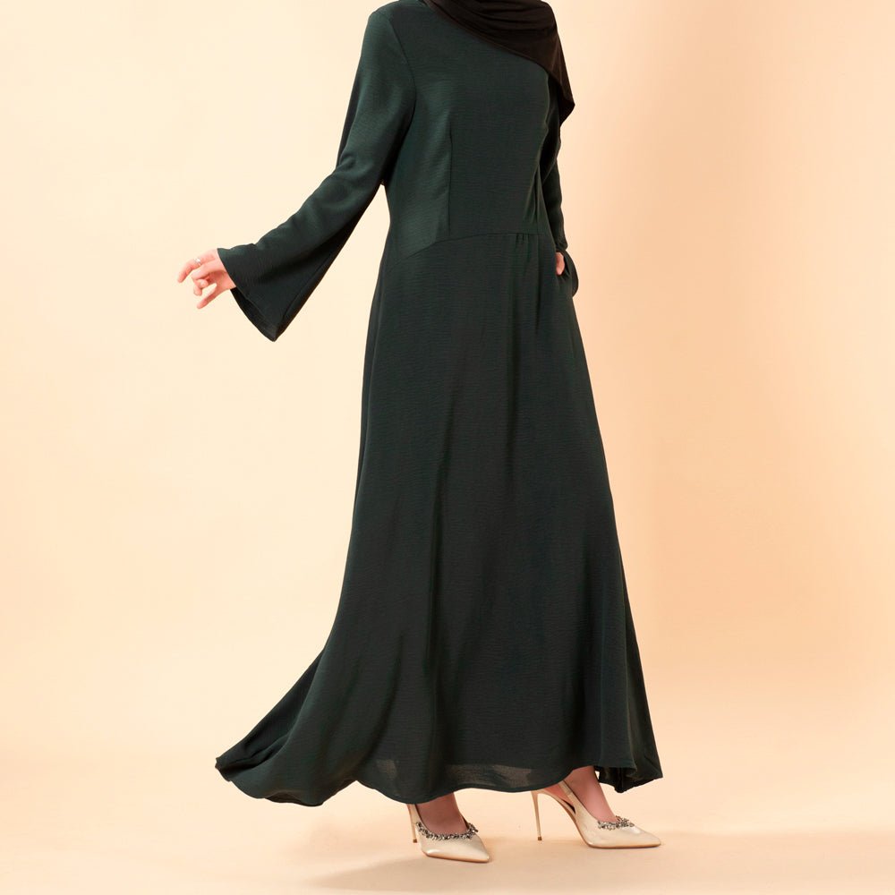 Elegant Flow Crepe Pocket Abaya Dress(MA432) - Mariam's Collection