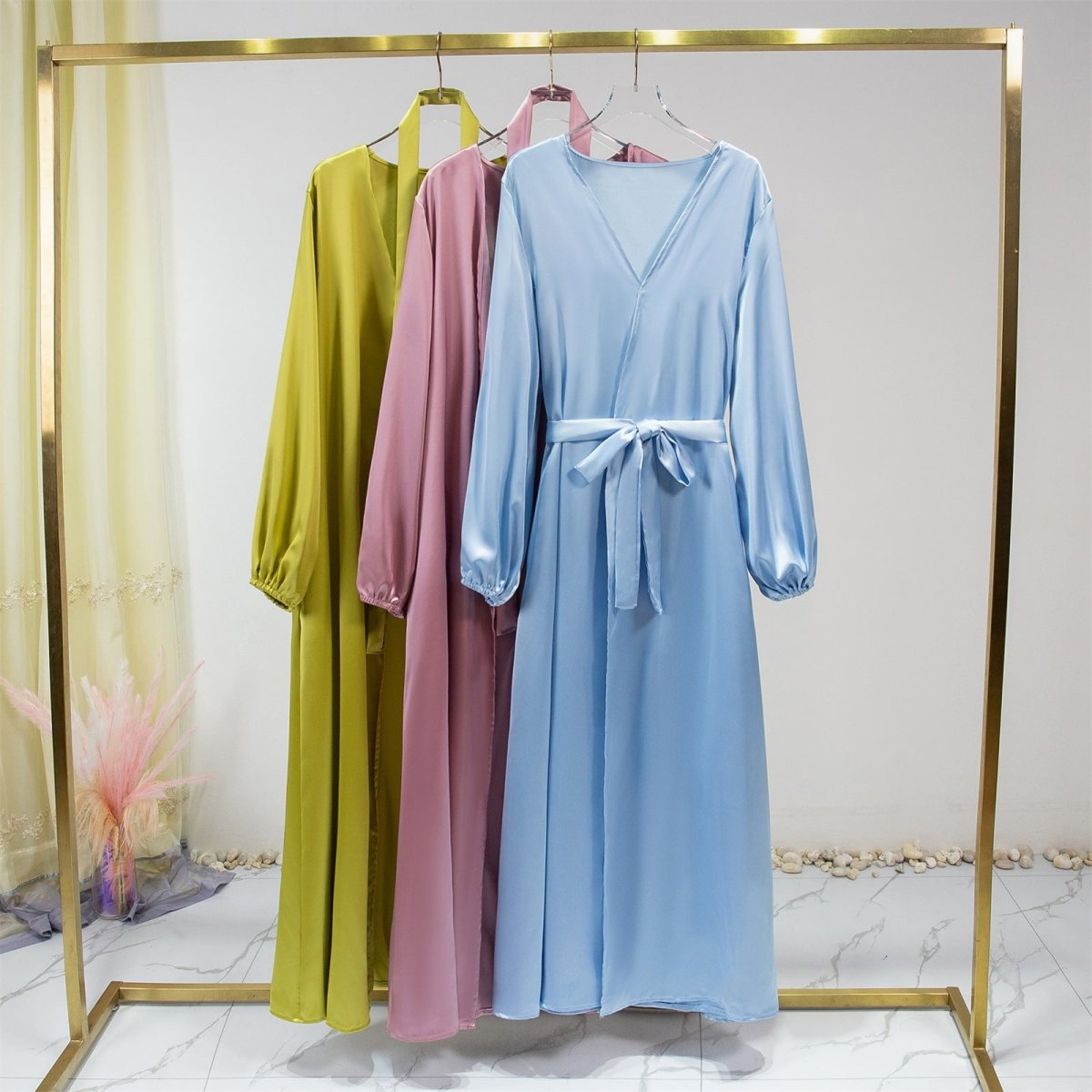 Candy-Colored Satin Open Abaya