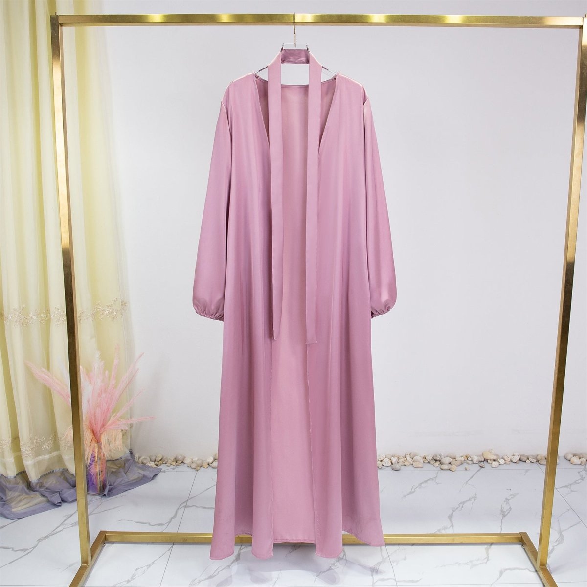 Elegant Fresh Candy - Colored Satin Open Abaya (MOA130) - Mariam's Collection