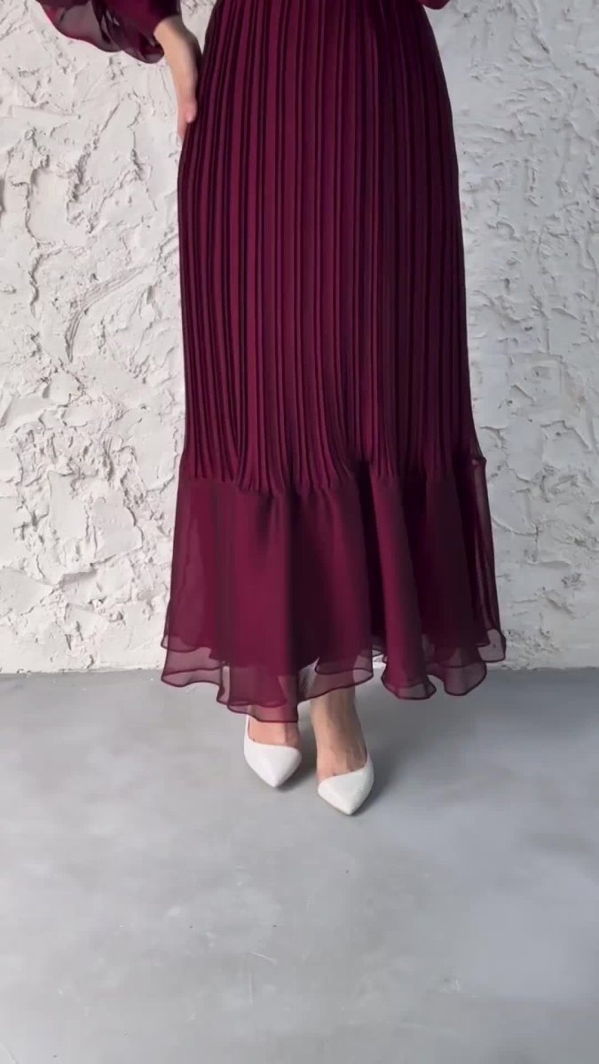 Elegant Lightweight Textured Long Skirt with Puff Sleeves Abaya Dress. (MA201) - Mariam's Collection