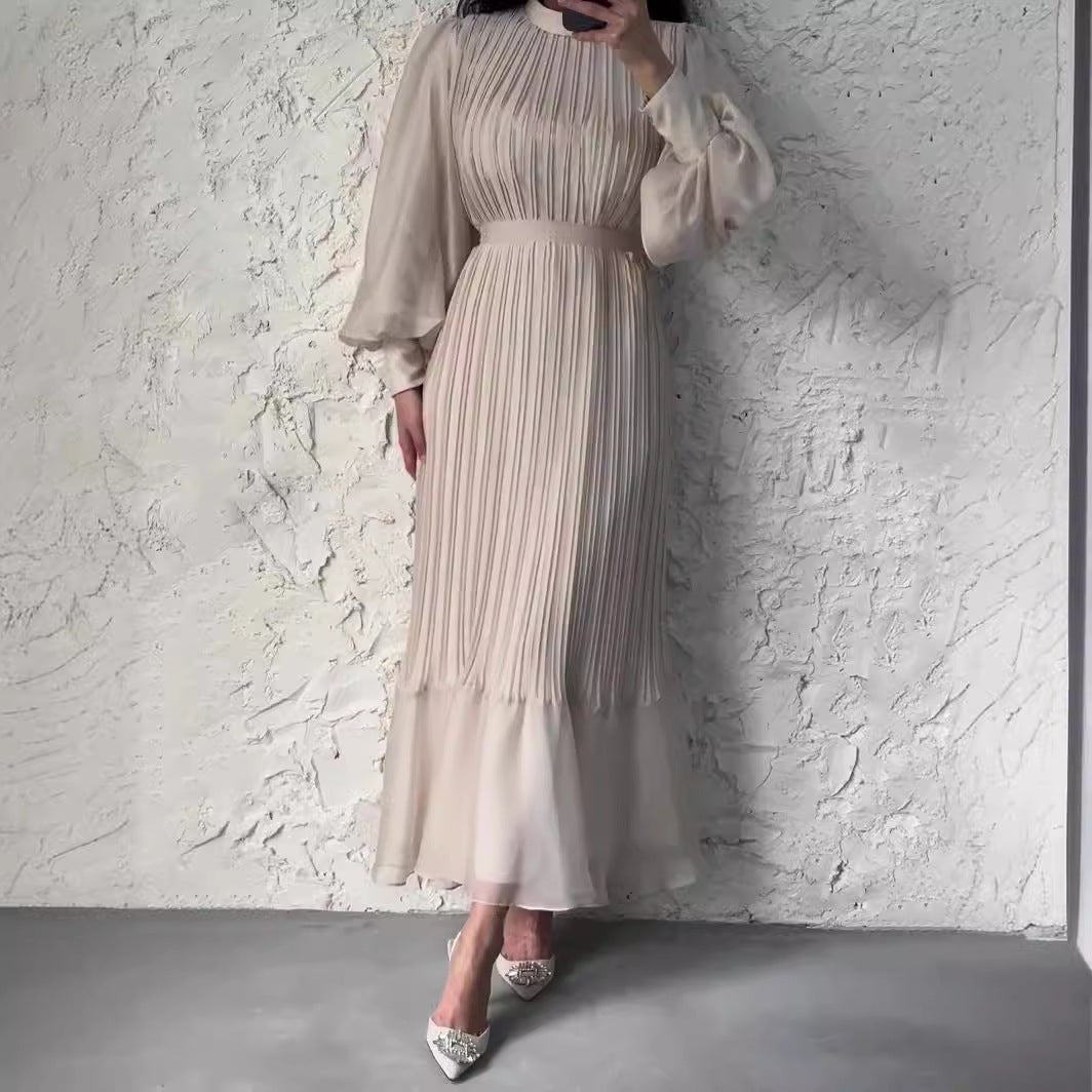 Elegant Lightweight Textured Long Skirt with Puff Sleeves Abaya Dress. (MA201) - Mariam's Collection