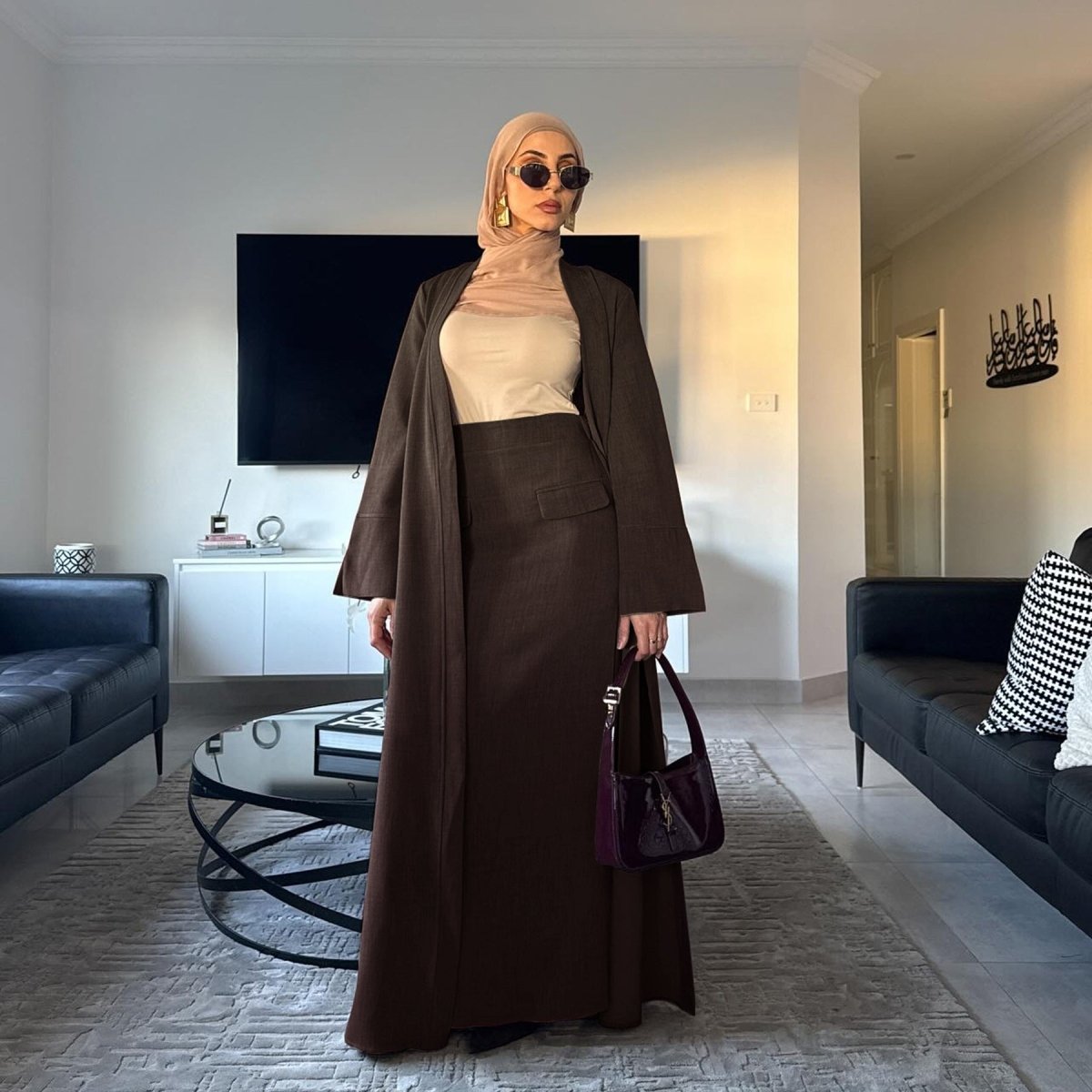 Elegant Long Cardigan & Maxi Skirt Set(MS175) - Mariam's Collection