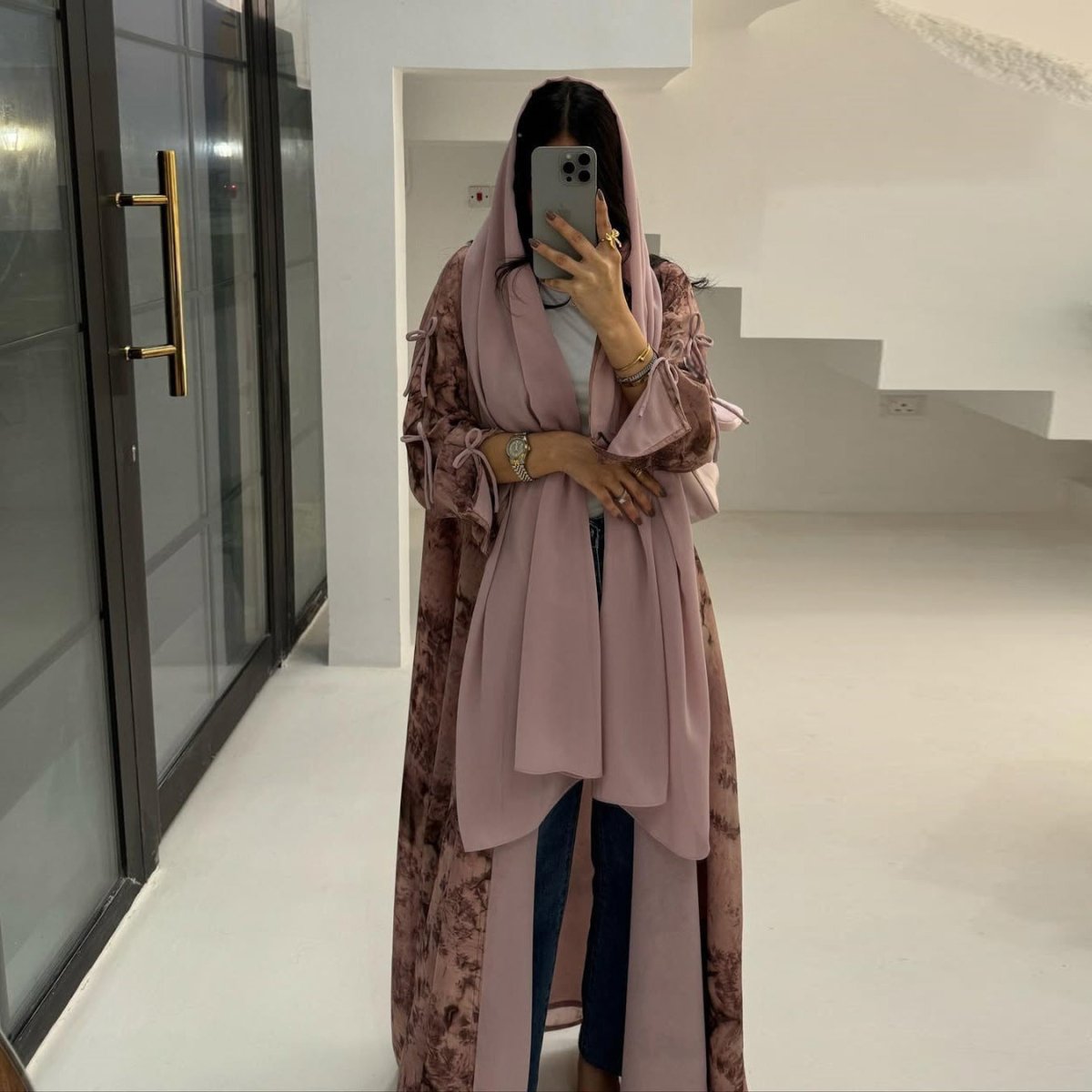 Elegant Muslim Women's Modest Fashion Chiffon Print Two - Piece Summer Casual Abaya with Hijab. (MOA152) - Mariam's Collection