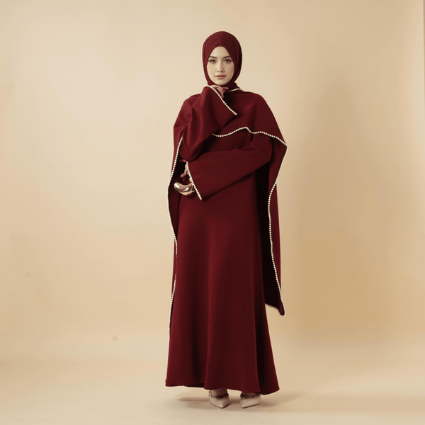 Elegant Pearl Embellished Cape Sleeve Evening Dress(MA337) - Mariam's Collection