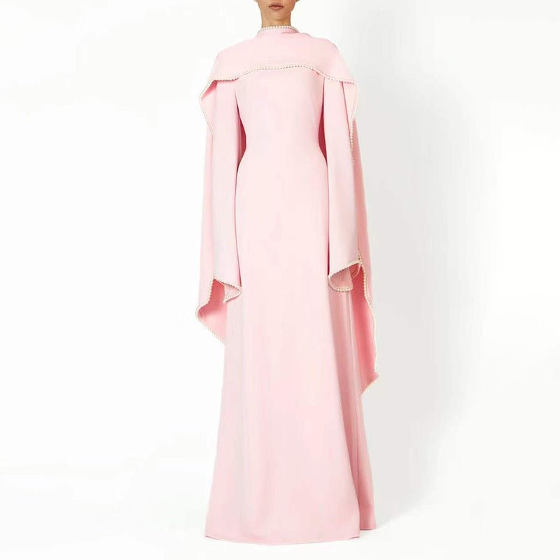 Pearl Embellished Cape Sleeve Evening Dress – Luxury Abaya