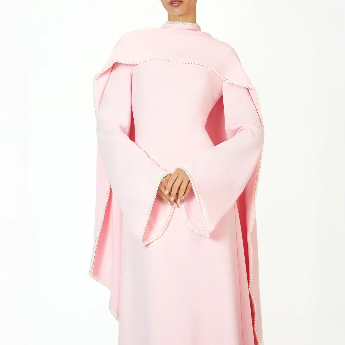 Back view showing zipper closure and flowing maxi silhouette