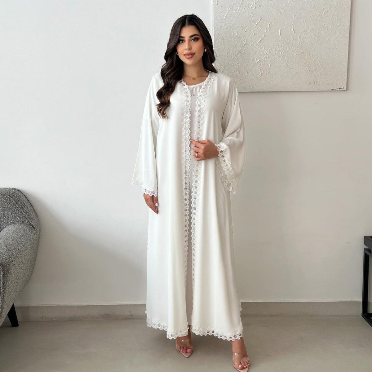 Elegant Prayer Dress with Floral Lace Detail(MOA285) - Mariam's Collection