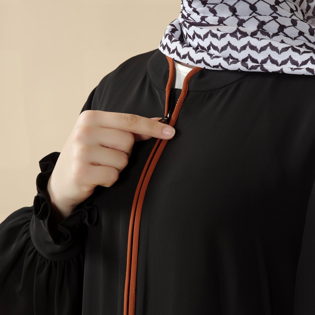 Elegant Ruffled Cuff Maxi Dress Modest Pullover Abaya with Palestinian Embroidery (MA141) - Mariam's Collection