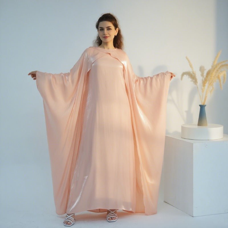 Elegant Shimmer Batwing Abaya Set with Hijab | Two - Piece Pullover Style Layered Look(MA315) - Mariam's Collection
