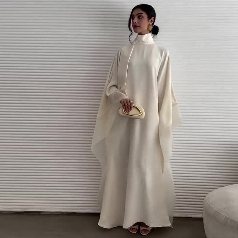 Elegant Stand Collar Batwing Sleeve Maxi Dress | Paneled Design Long Sleeve Modest Dress(MA322) - Mariam's Collection