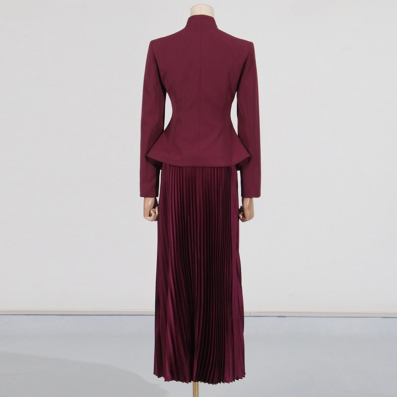 Embroidered Blazer & Pleated Skirt Set(MS214) - Mariam's Collection