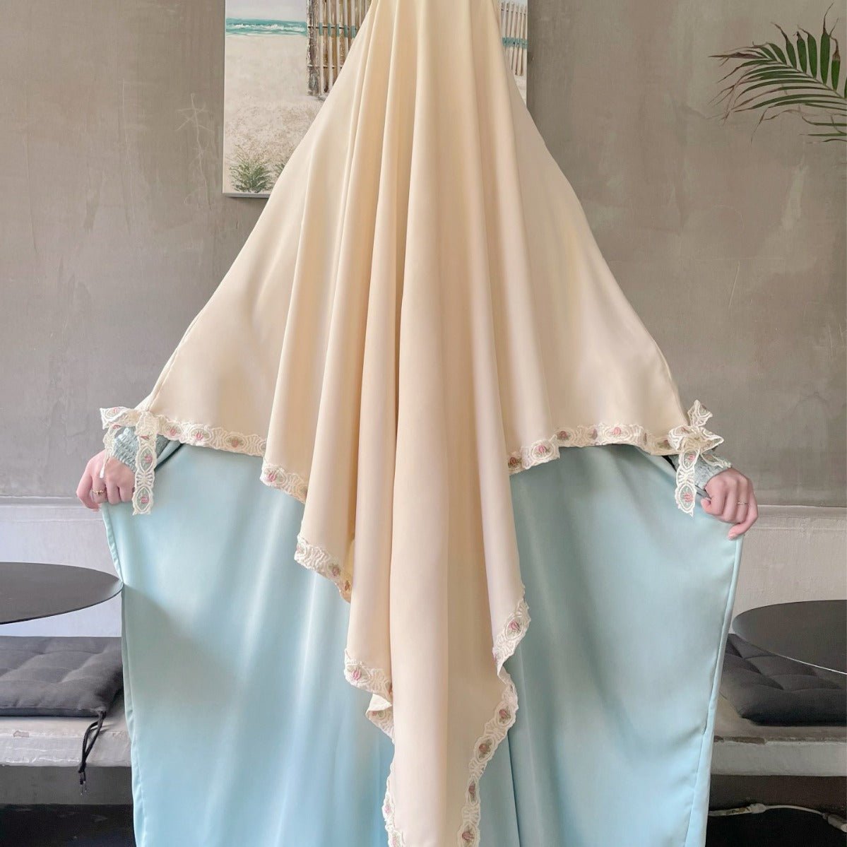 Embroidered Lace Prayer Khimar – Umrah Khimar Set