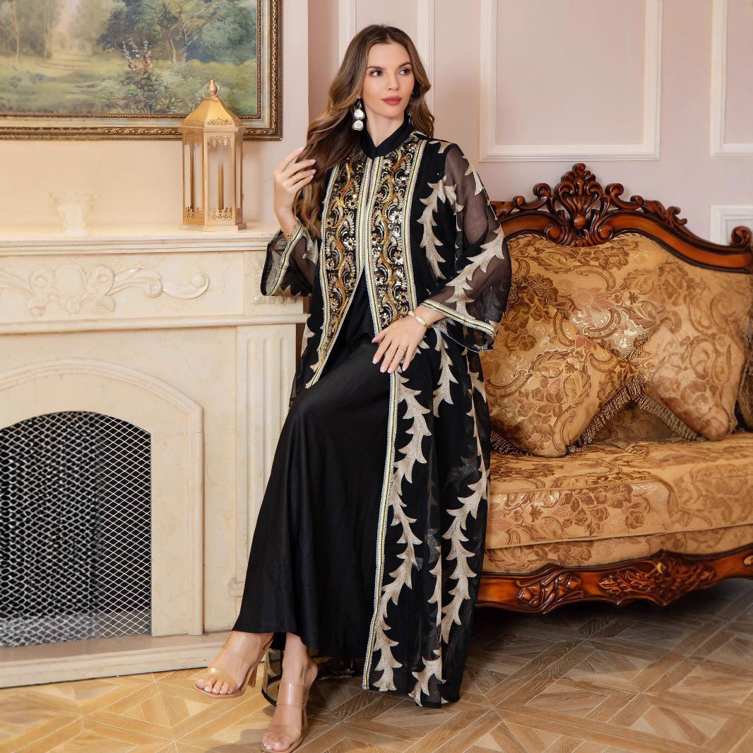 Embroidered Mesh Party Abaya — Luxury Embellished Evening Kaftan