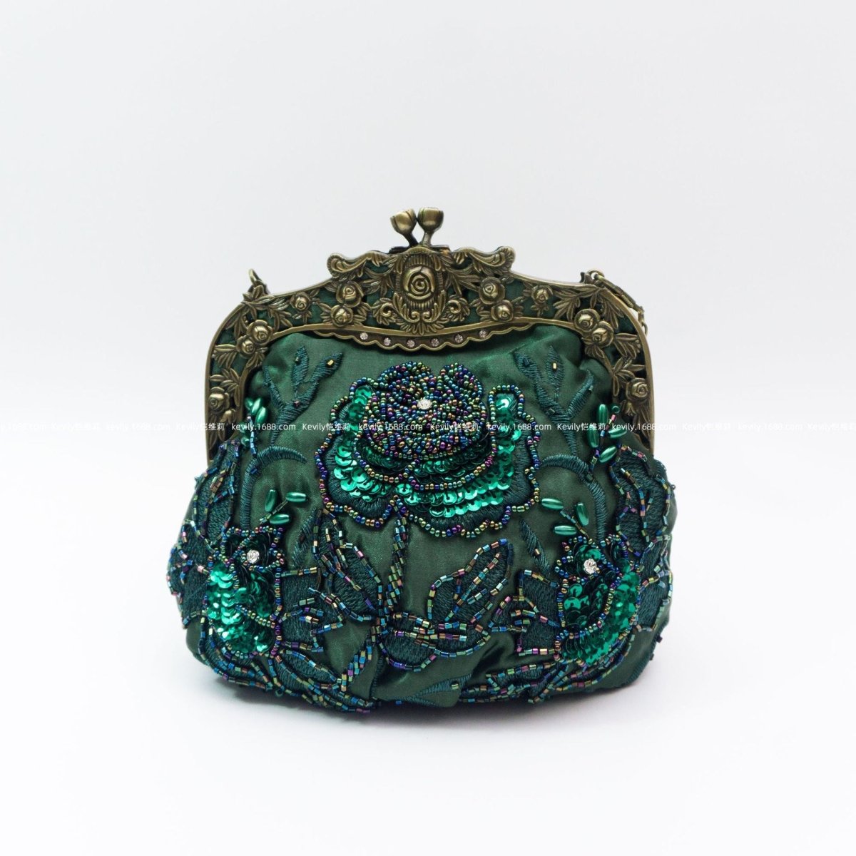 Embroidered Rose with Sequins Beads Evening Clutch Bag (MAC291) - Mariam's Collection