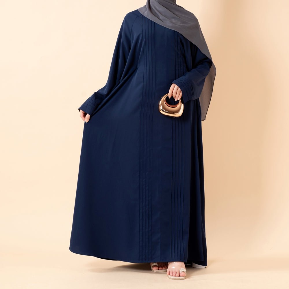 Elegant Pleated Maxi Dress Abaya | Long Sleeve Modest Dress with Hidden Pockets (MA254)