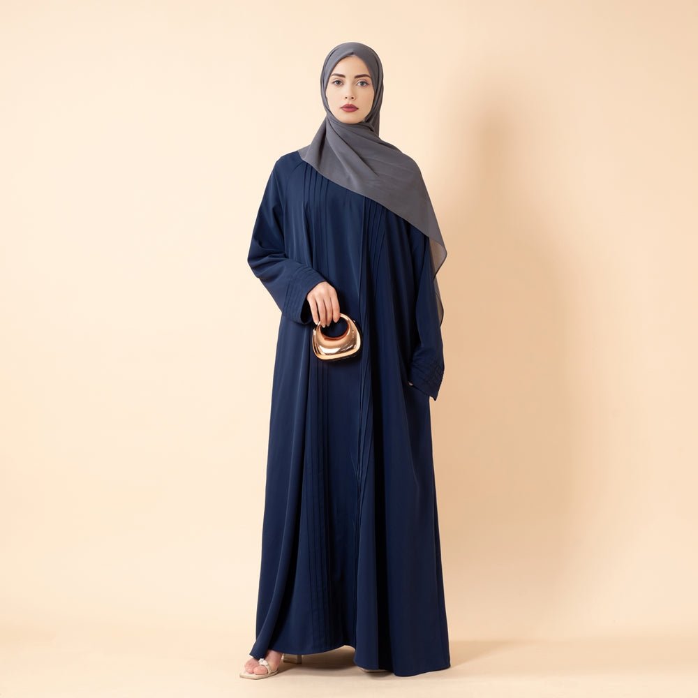 Elegant Pleated Maxi Dress Abaya | Long Sleeve Modest Dress with Hidden Pockets (MA254)