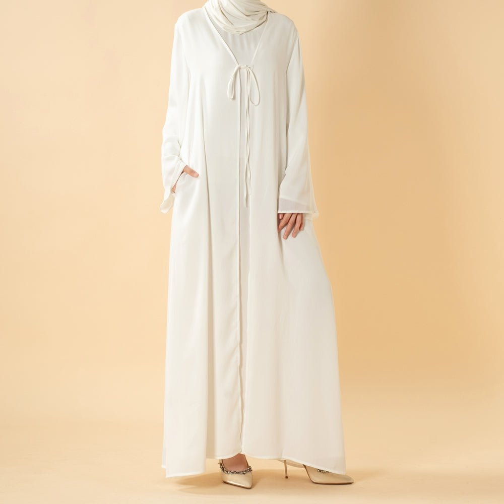 Essential Zoom Open Front Abaya with Tie Closure & Pockets (MOA309) - Mariam's Collection