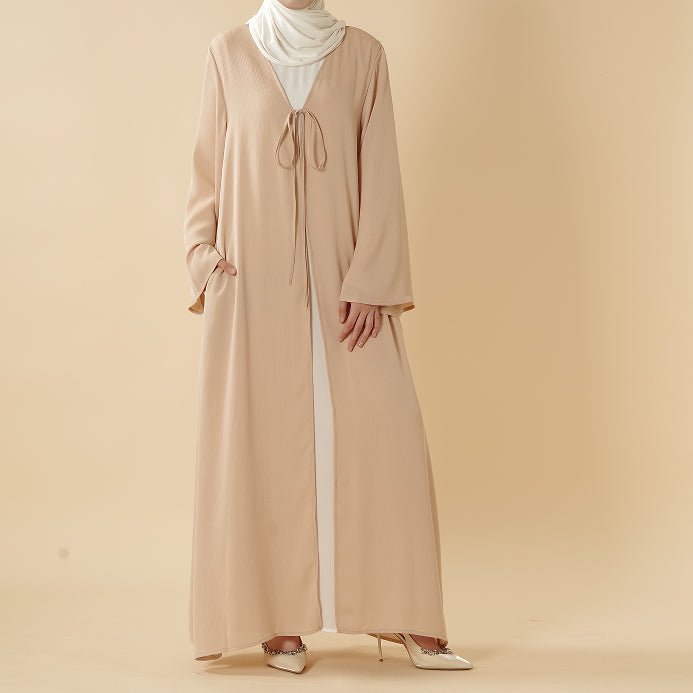 Essential Zoom Open Front Abaya with Tie Closure & Pockets (MOA309) - Mariam's Collection