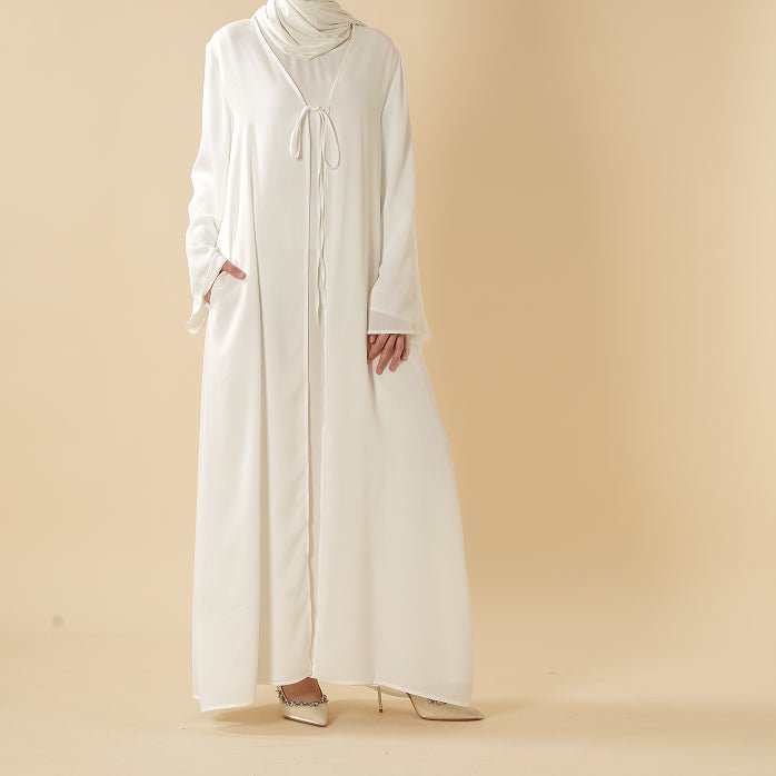 Essential Zoom Open Front Abaya with Tie Closure & Pockets (MOA309) - Mariam's Collection