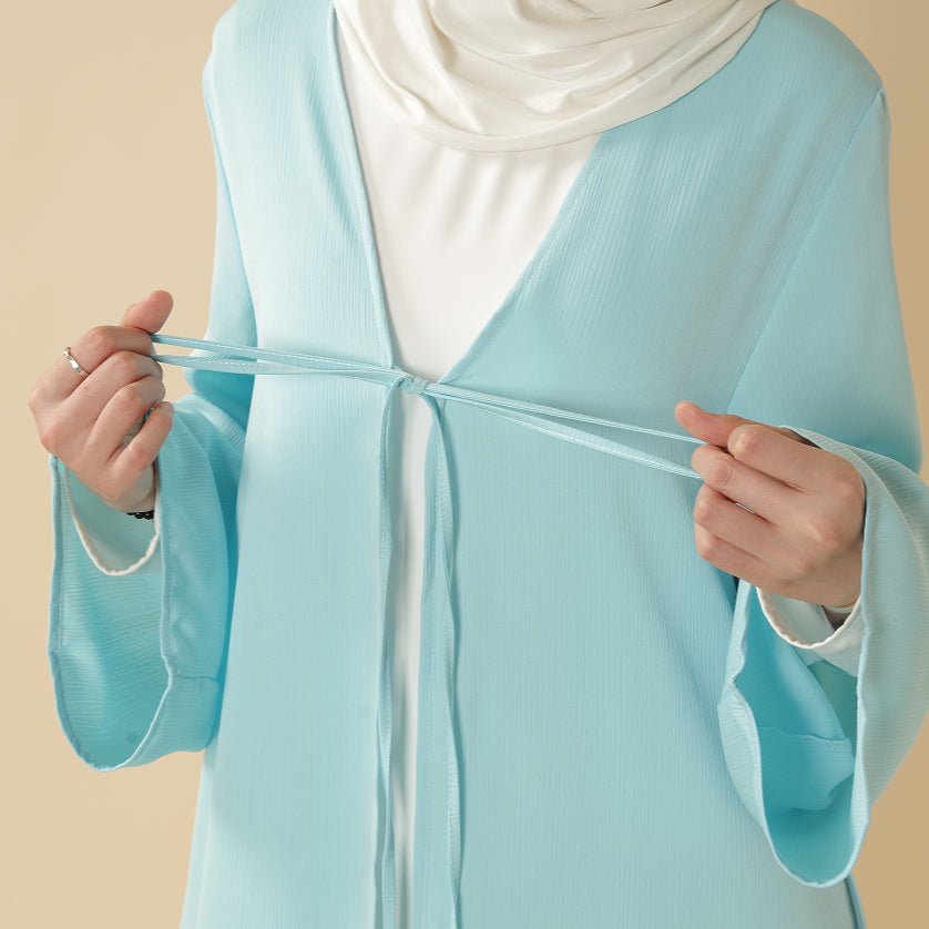 Essential Zoom Open Front Abaya with Tie Closure & Pockets (MOA309) - Mariam's Collection
