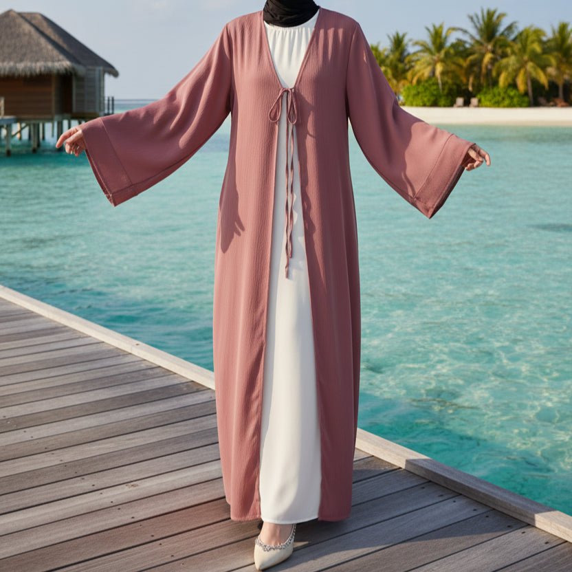 Essential Zoom Open Front Abaya with Tie Closure & Pockets (MOA309) - Mariam's Collection