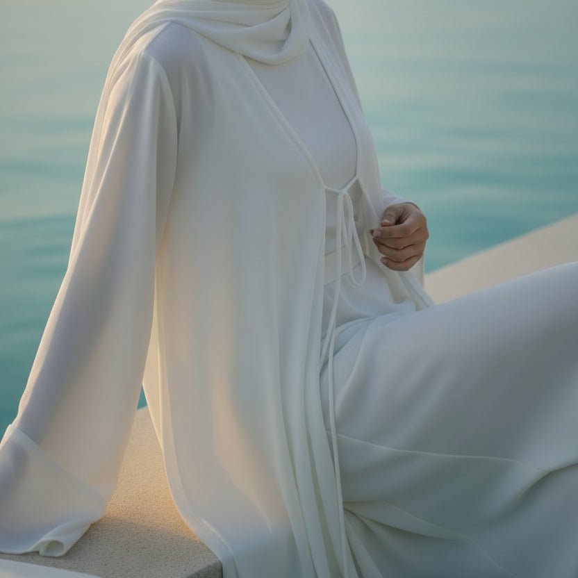 Essential Zoom Open Front Abaya with Tie Closure & Pockets (MOA309) - Mariam's Collection