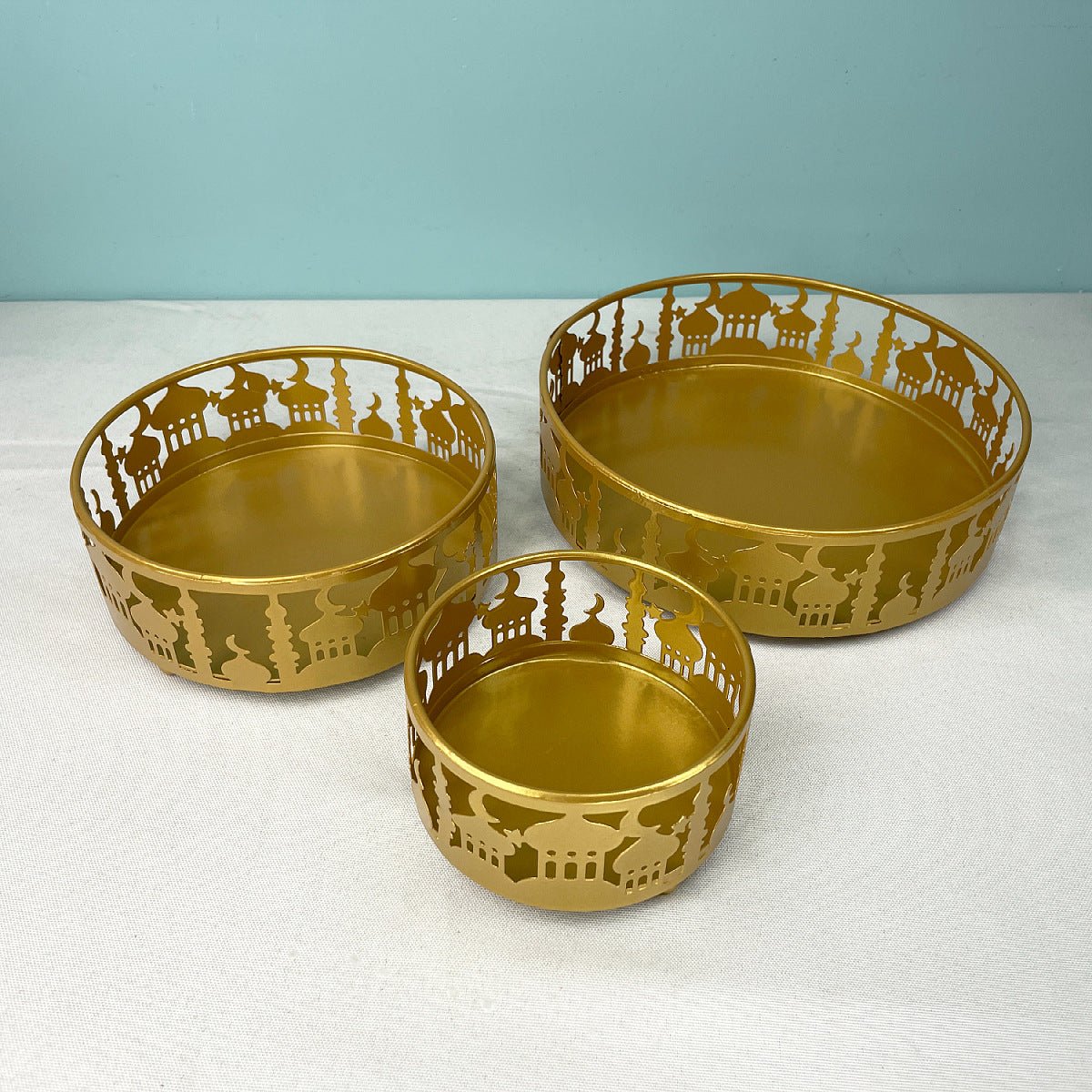 Festive Ramadan Iron Tray Candy Box 3 - Piece Set (MAC382) - Mariam's Collection