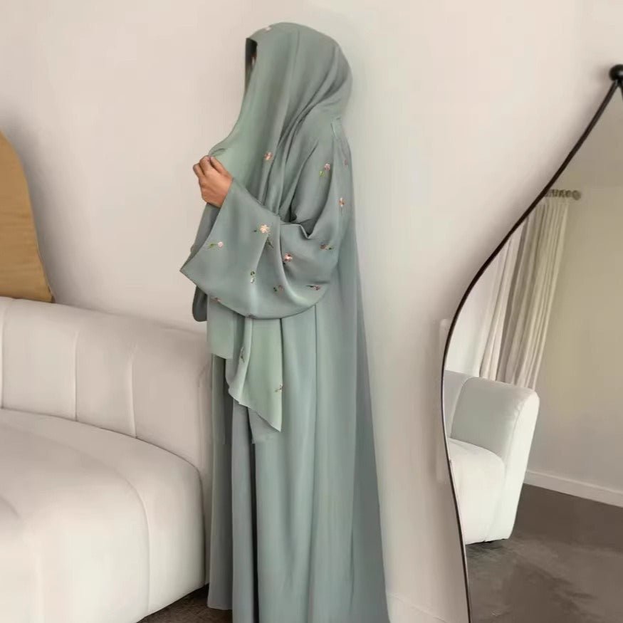 Floral Embroidered Abaya & Hijab Set(MOA248) - Mariam's Collection