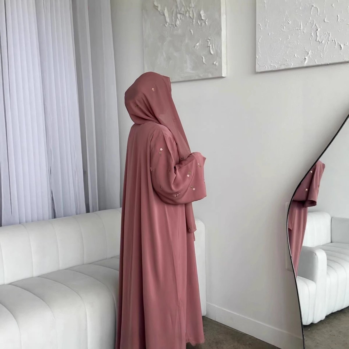 Floral Embroidered Abaya & Hijab Set(MOA248) - Mariam's Collection