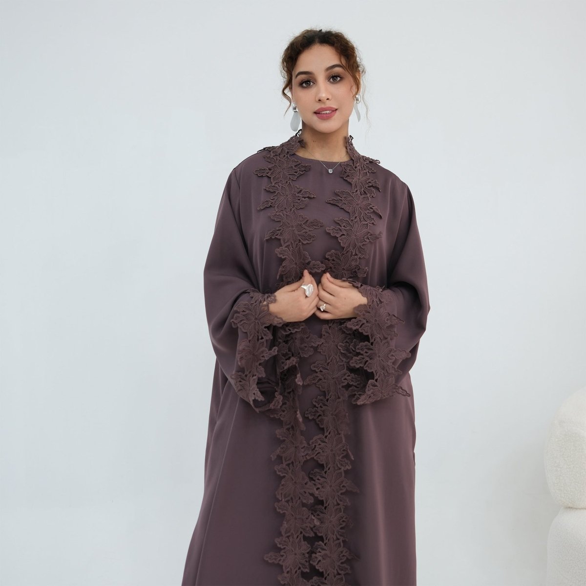 Floor-length A-line skirt on inner dress layer