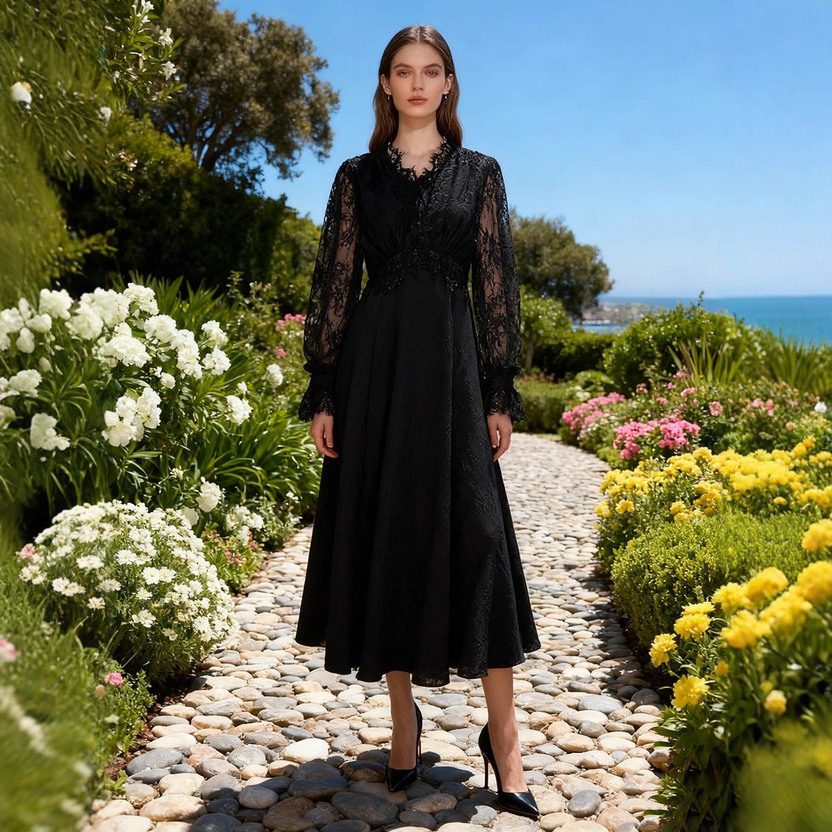 French Lace V-Neck Maxi Dress – Elegant Lace Party Dress