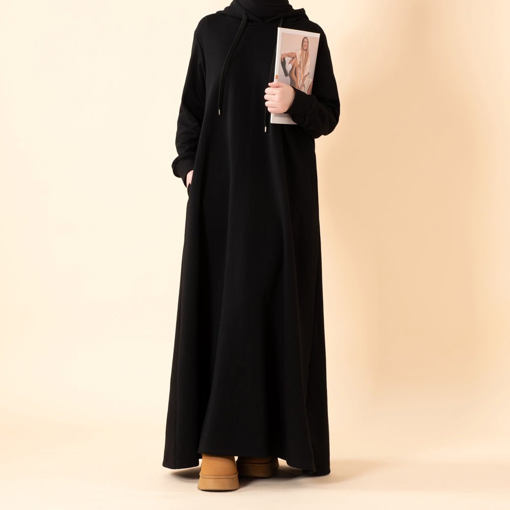 French Terry Hoodie Abaya With Pockets (MA340) - Mariam's Collection