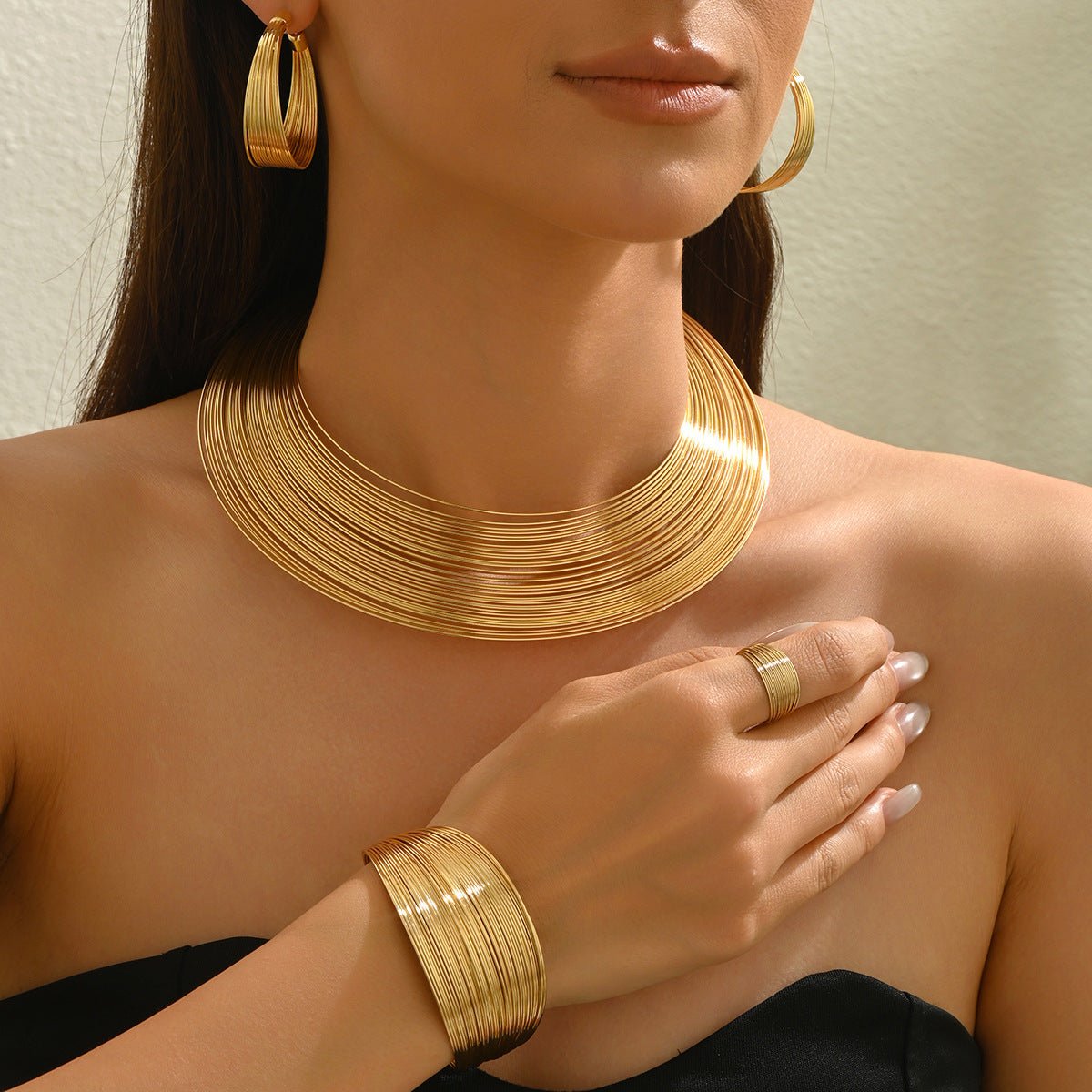 Geometric Multi - Layer Metal Jewelry Set (MAC417) - Mariam's Collection