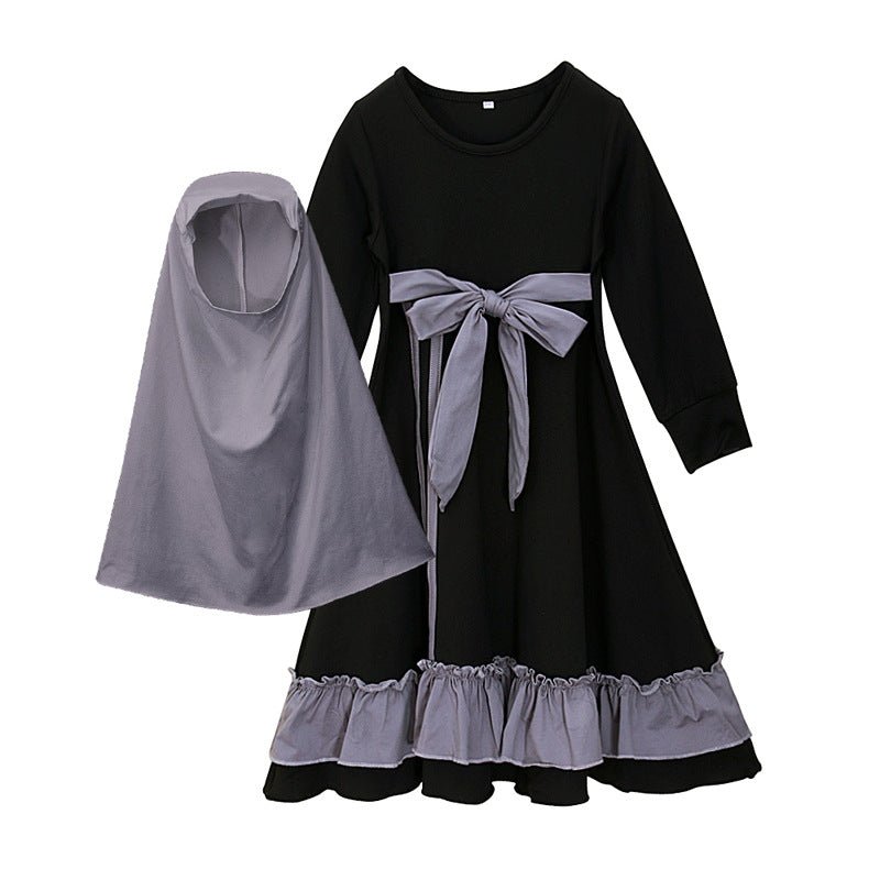 Girls Dress & Hijab Set with Contrast Trim(MKG025) - Mariam's Collection
