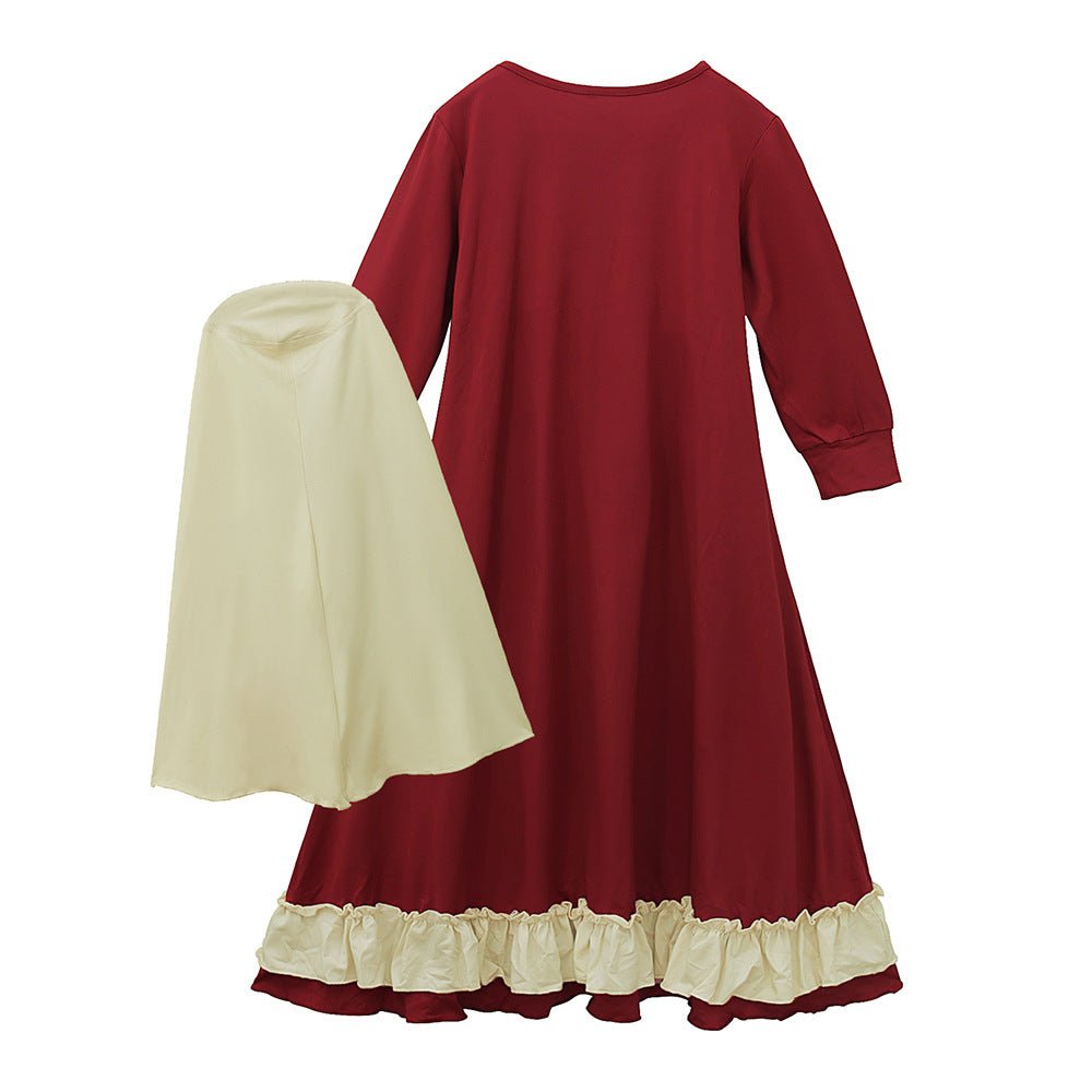 Girls Dress & Hijab Set with Contrast Trim(MKG025) - Mariam's Collection
