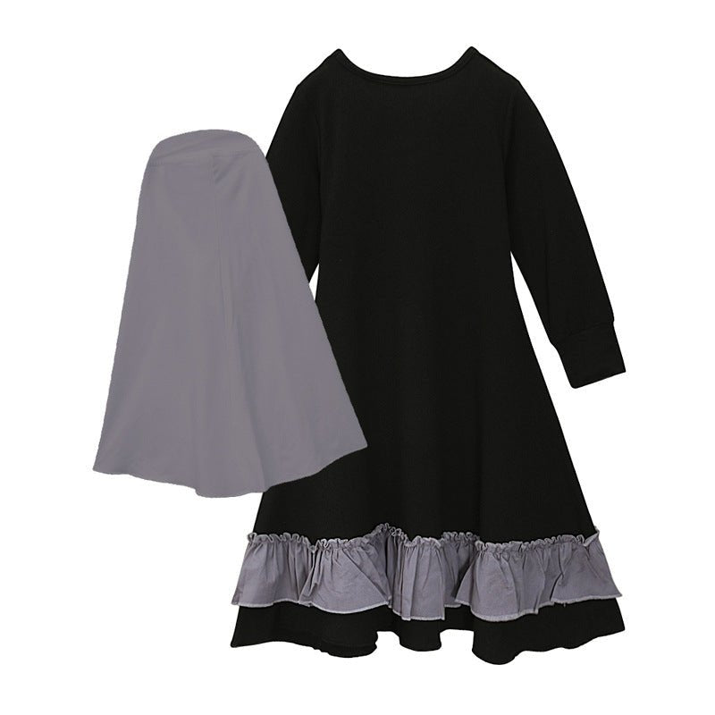 Girls Dress & Hijab Set with Contrast Trim(MKG025) - Mariam's Collection