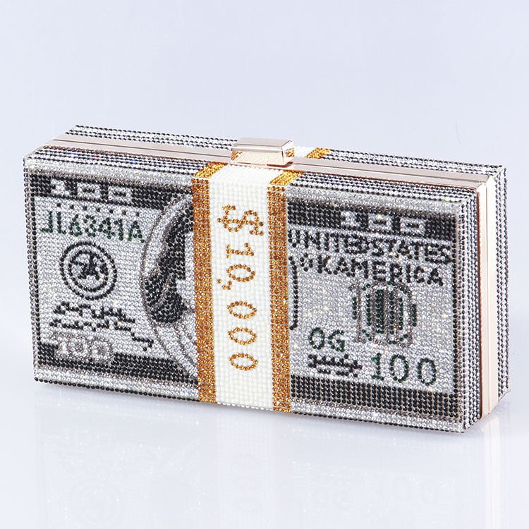 ‌Glamorous Fully Bedazzled Dollar Motif Evening Bag Party Clutch (MAC293) - Mariam's Collection