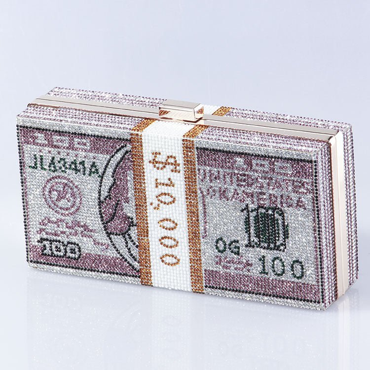 ‌Glamorous Fully Bedazzled Dollar Motif Evening Bag Party Clutch (MAC293) - Mariam's Collection