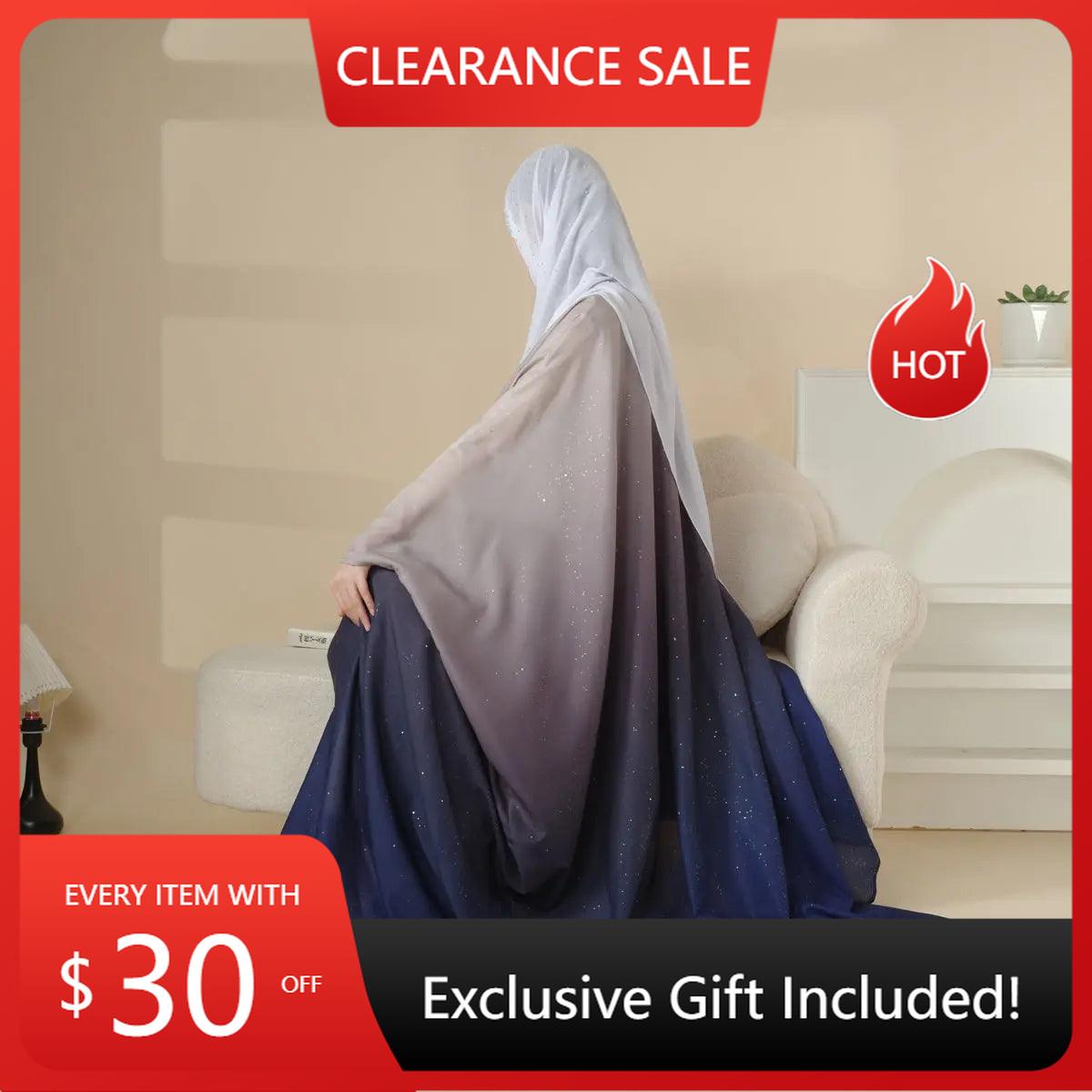 Glitter Gradient Polyester Abaya Set 4 - Piece (MOA036) - Mariam's Collection