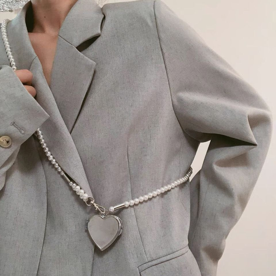 Heart - Locket Pearl Crossbody Belt Mirror Chain (MAC350) - Mariam's Collection