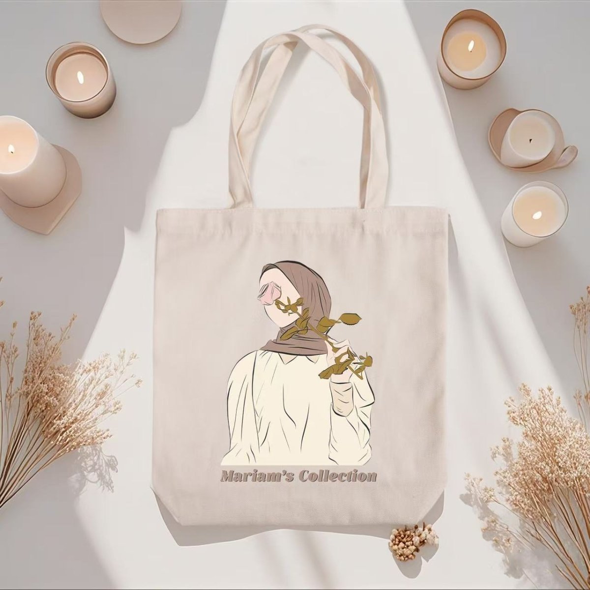 Hijabi Illustrated Canvas Tote Bag – Mariam’s Collection（MAC235） - Mariam's Collection