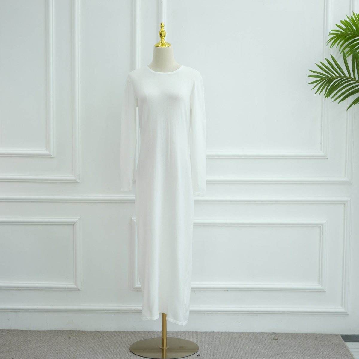Hollow-Out Knit Open Abaya Cardigan with Waist Belt(MOA315) - Mariam's Collection