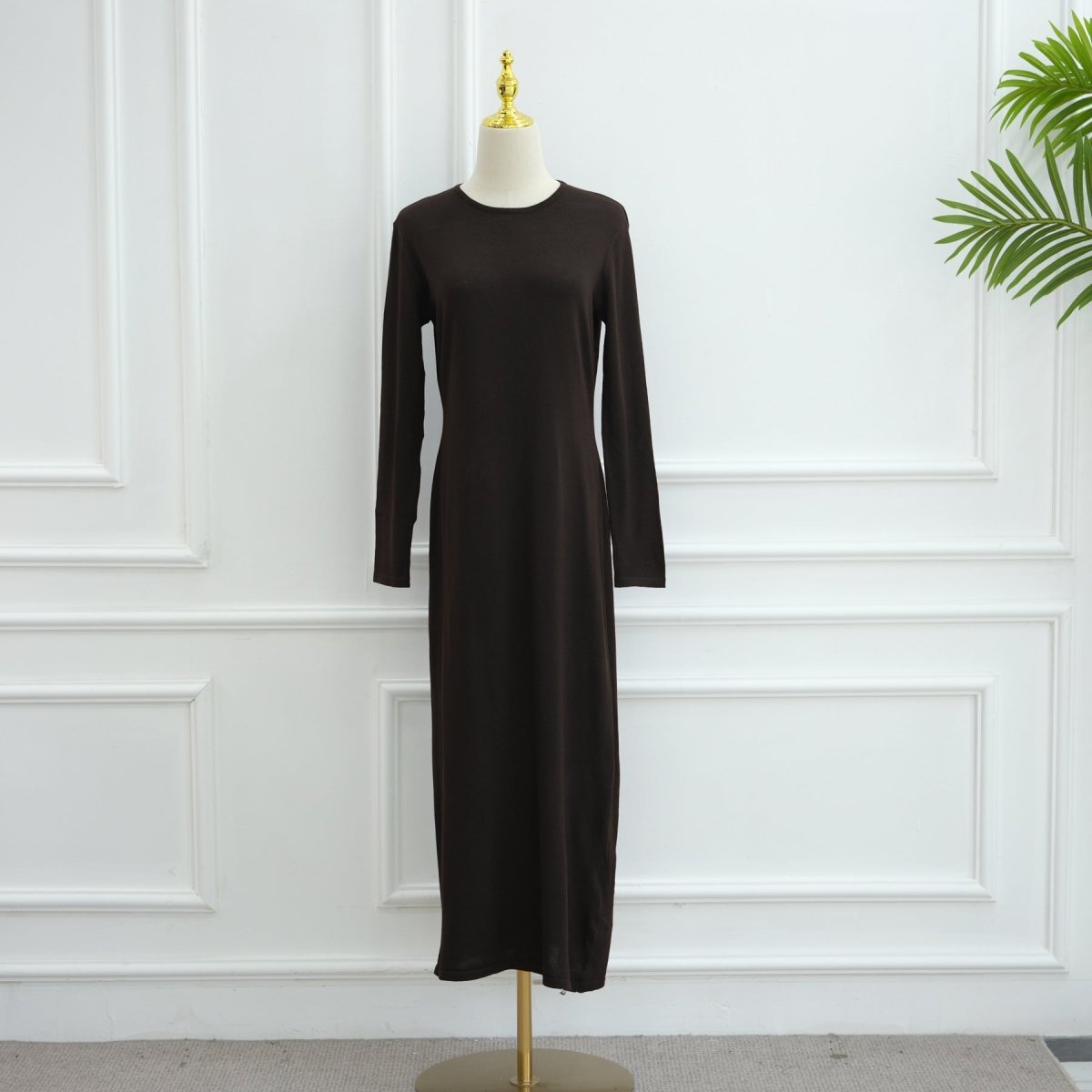 Hollow-Out Knit Open Abaya Cardigan with Waist Belt(MOA315) - Mariam's Collection