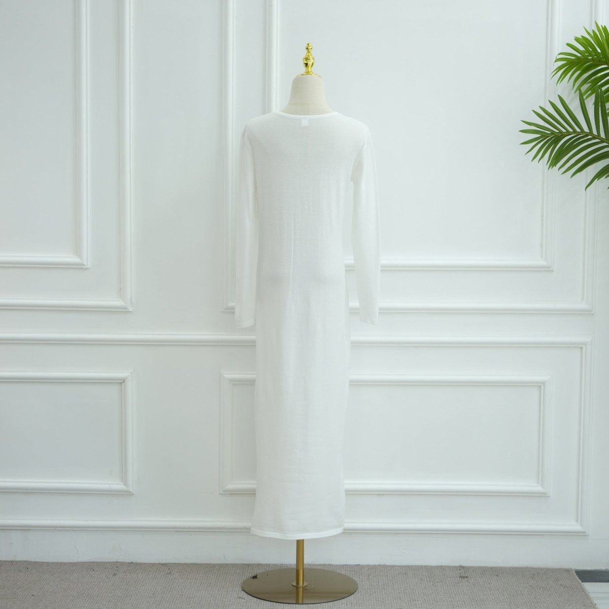 Hollow-Out Knit Open Abaya Cardigan with Waist Belt(MOA315) - Mariam's Collection