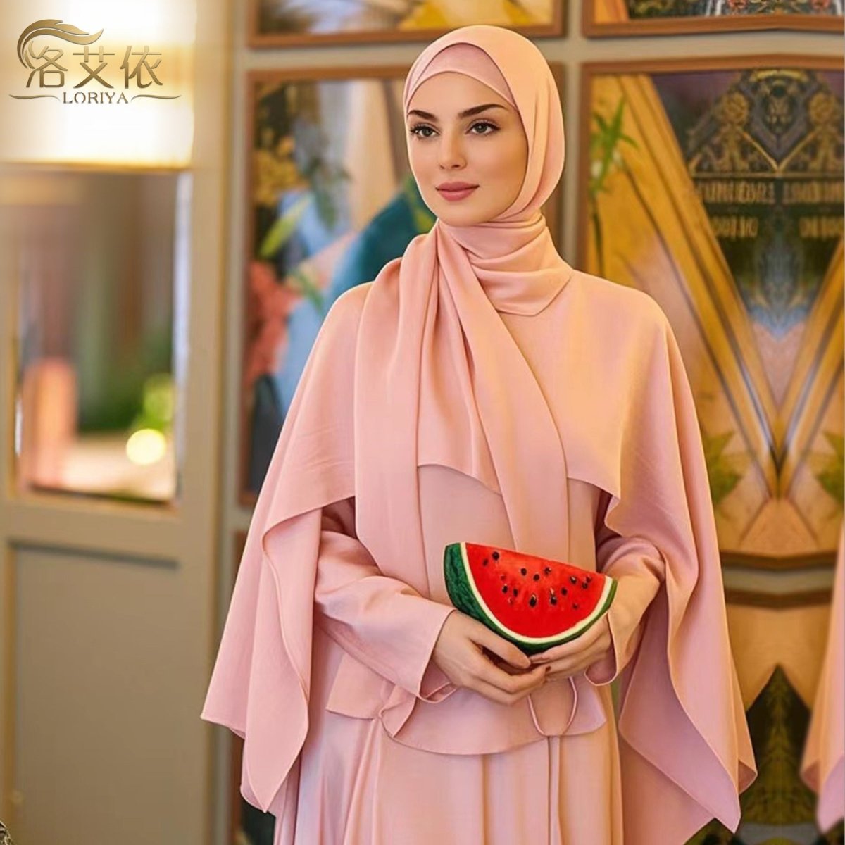 Ice Silk Crinkle Cape Set | 3 - Piece Solid Color Abaya with Inner Dress & Belt(MA304) - Mariam's Collection