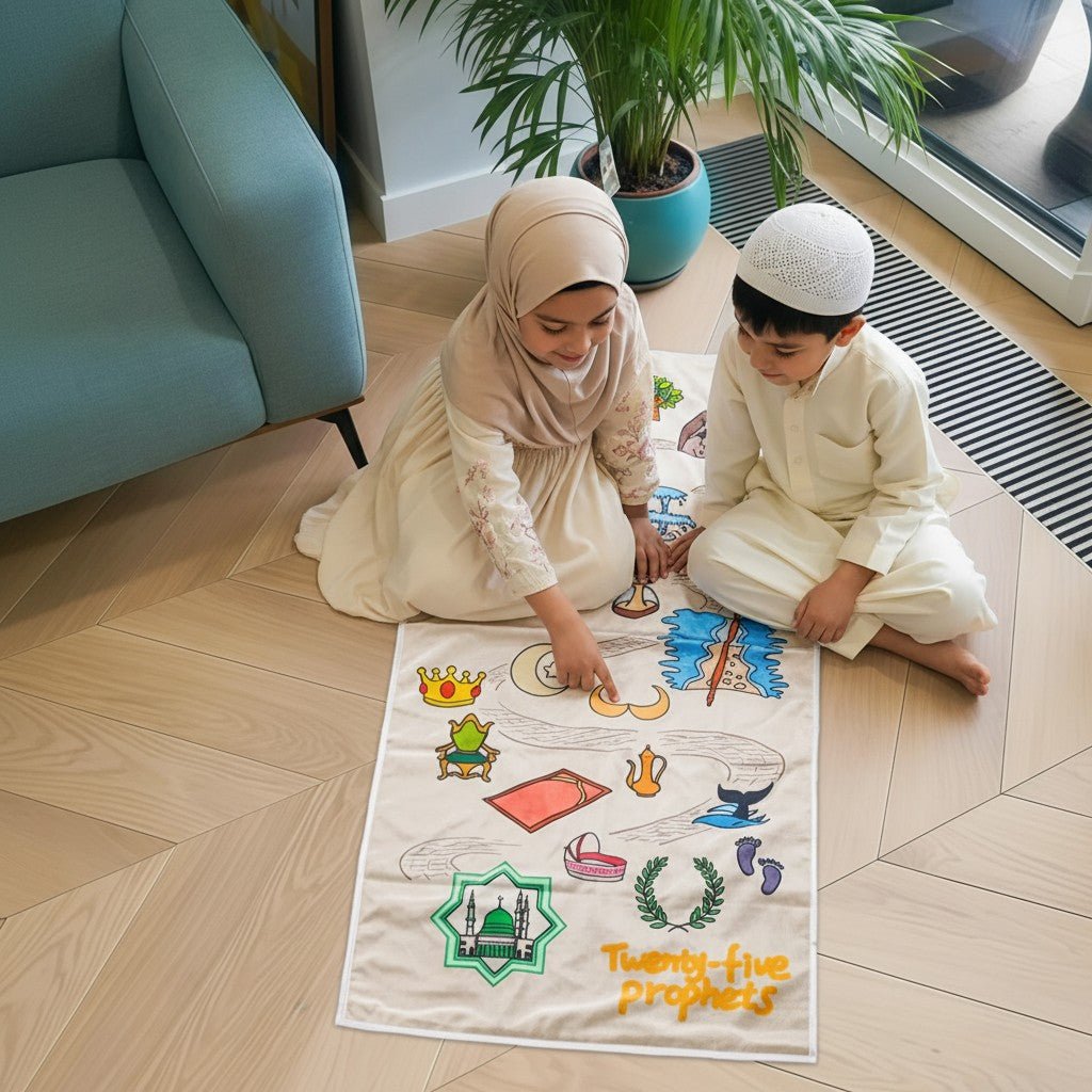 Interactive Kids Prayer Mat | Islamic Illustrated Prayer Mat For Muslim Kids