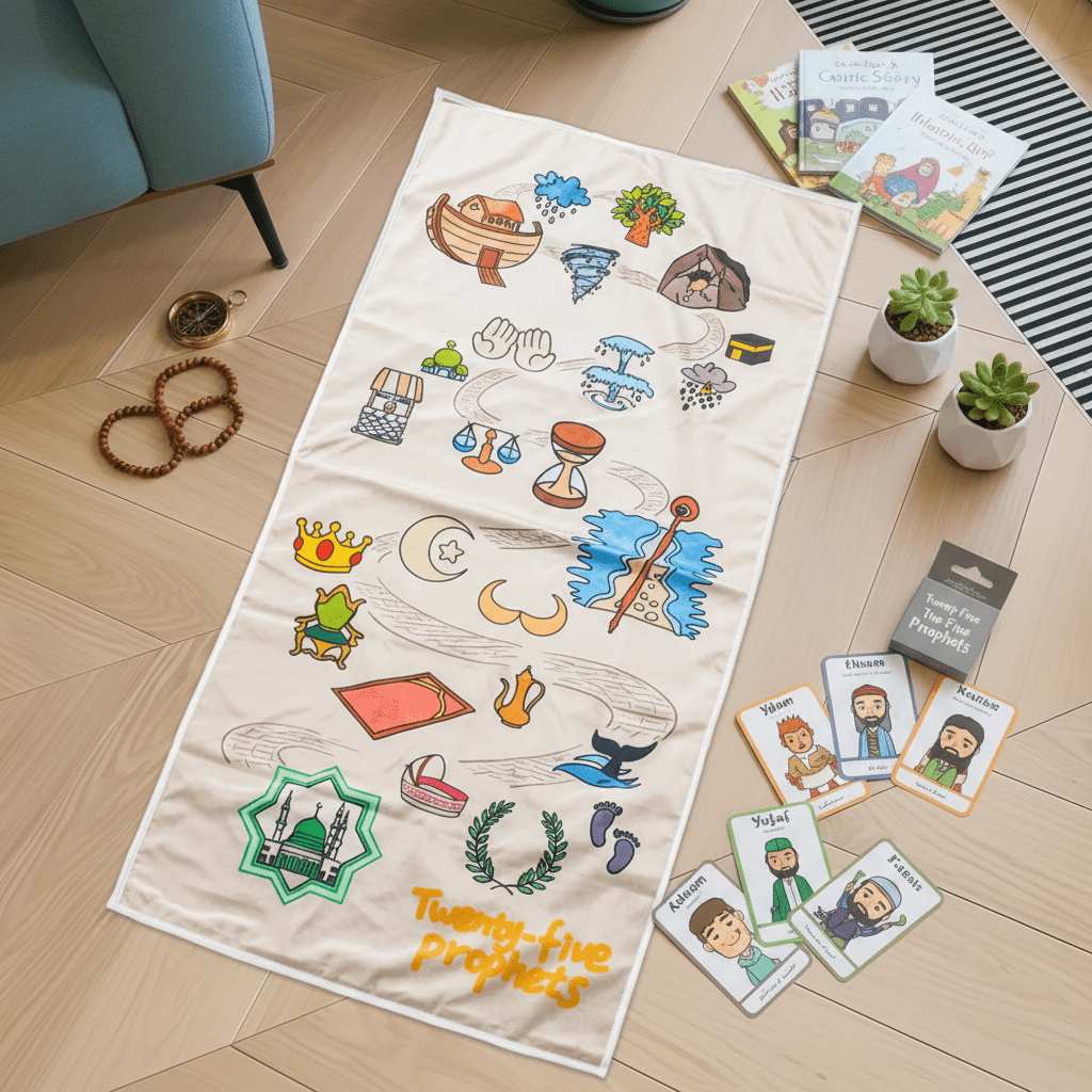 Interactive Kids Prayer Mat | Islamic Illustrated Prayer Mat For Muslim Kids